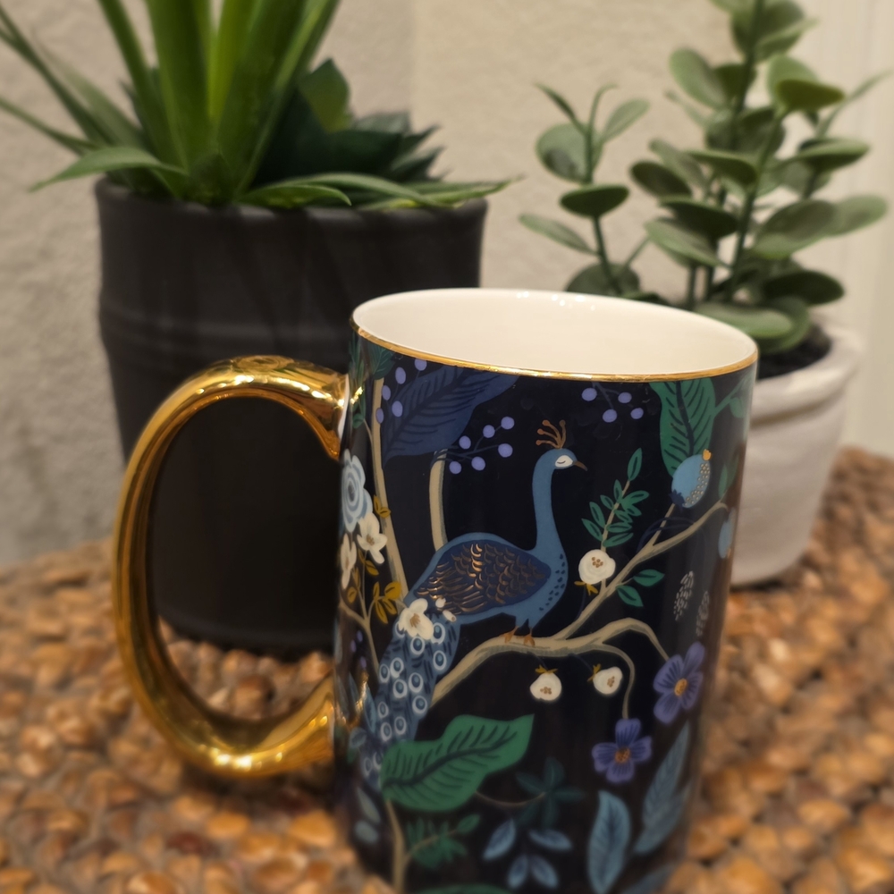 Elegant Rifle PaperCo. Peacock Mug with Gold Handle